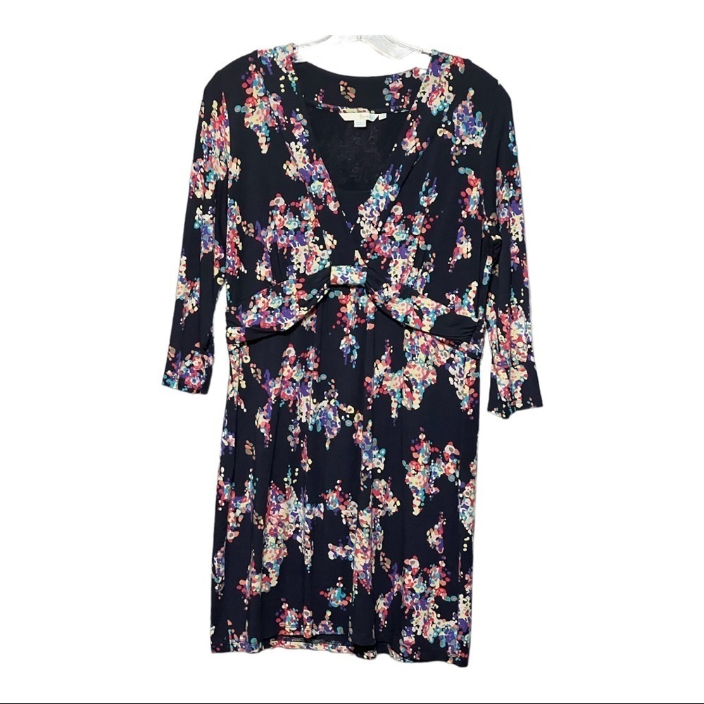 Boden Twist Front Quarter Sleeve Jersey Knit Dress Navy Multi-Color V-Neck 12R